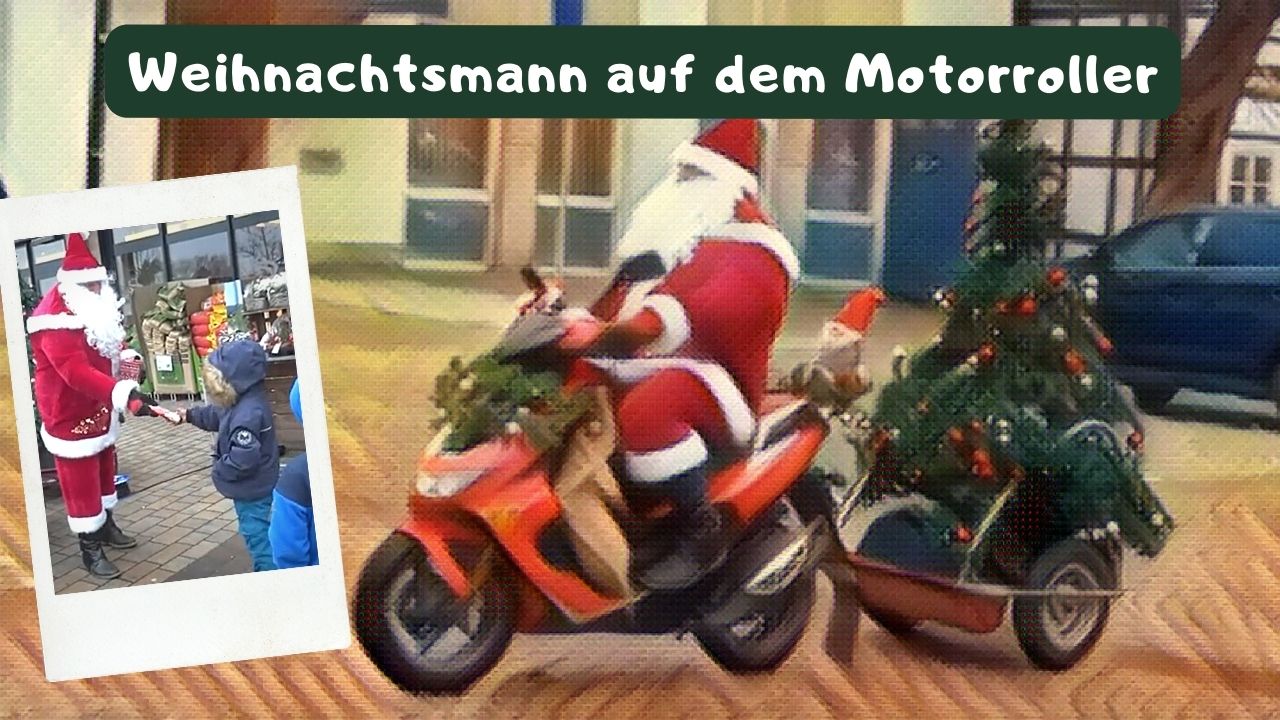 Weihnachtsmann auf dem Motorroller